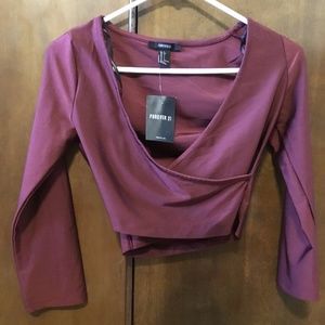 Burgundy Long Sleeve Crop Top